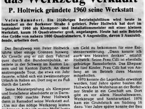 Firmengeschichte der Peter Holtwick Gmbh & Co. KG Zeitungsartikel